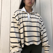 Casual women's pullover lapel loose striped women's sweatshirt