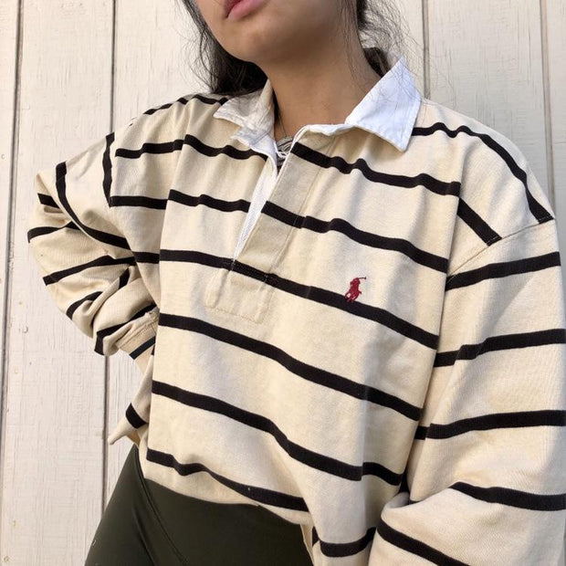 Casual women's pullover lapel loose striped women's sweatshirt