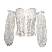 Sexy one-neck strapless lace-wrapped breast slim long-sleeved top