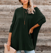 Fashion all-match loose round neck solid color long-sleeved bottoming T-shirt sweater women