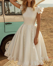 Solid Color Short Sleeve Waist Dress