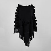 Shawl fringed cloak hair ball beaded round neck sweater women