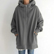 Personalized street sweater zipper hood long plus velvet sweater