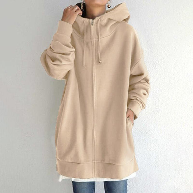 Personalized street sweater zipper hood long plus velvet sweater