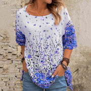 Fashion floral loose round neck short sleeve T-Shirt casual top