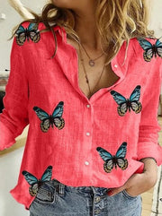 Temperament ladies irregular butterfly print shirt