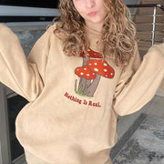 Cute street mushroom embroidery women's casual sweater