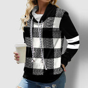 Ladies Plaid Printed Long Sleeve Drawstring Turtleneck Sweatshirt
