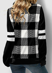 Ladies Plaid Printed Long Sleeve Drawstring Turtleneck Sweatshirt