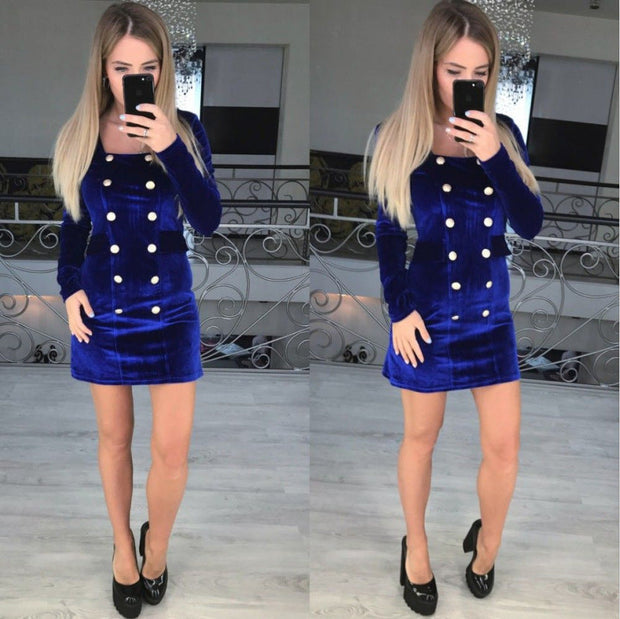 Fashion exquisite velvet double-breasted button bag hip dress