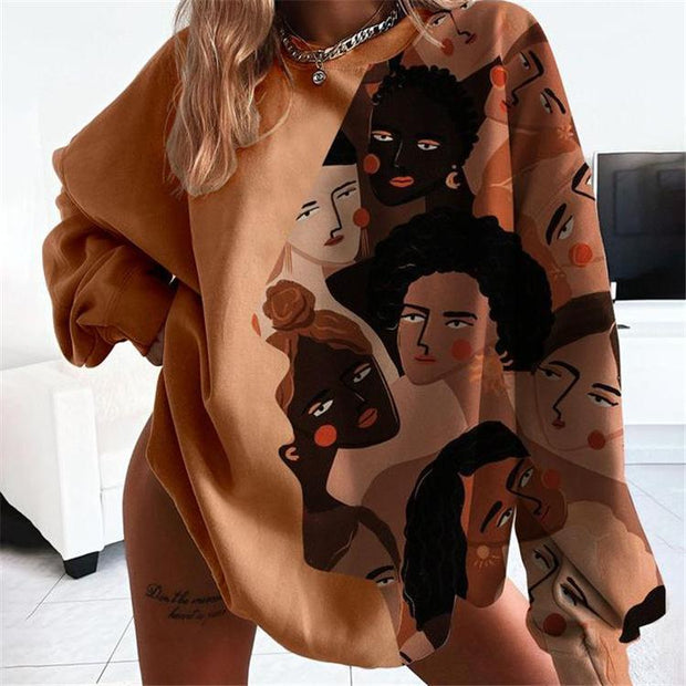 Fashion printed long-sleeved round neck sweater