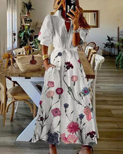 Casual Short Sleeve Floral Shirt Dress