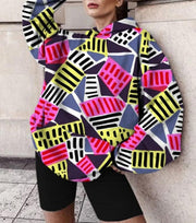 Casual Hooded Loose Geometric Print Basic Women's Sweatshirt