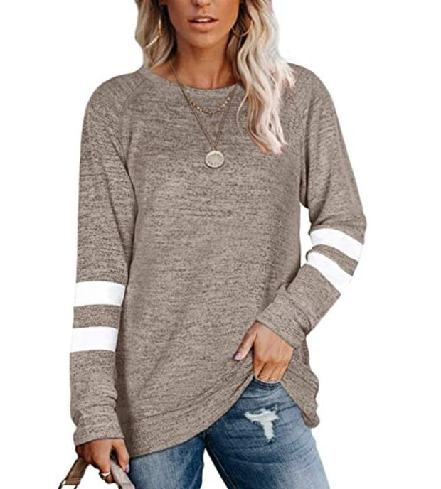 Ladies long sleeve stitching round neck casual printed t-Shirt top