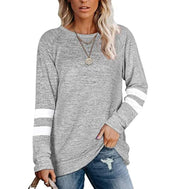 Ladies long sleeve stitching round neck casual printed t-Shirt top