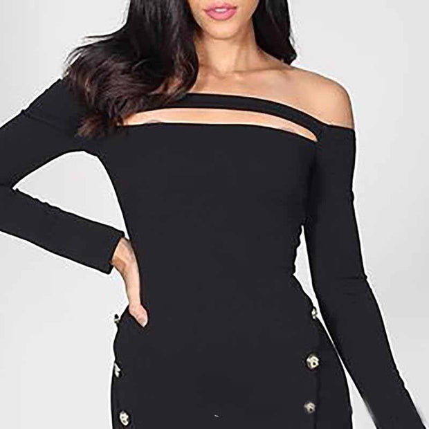 Fashion sexy double-breasted button tight-fitting bodycon dress