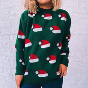 Christmas sweater round neck long sleeve new year Christmas hat knitted pullover women