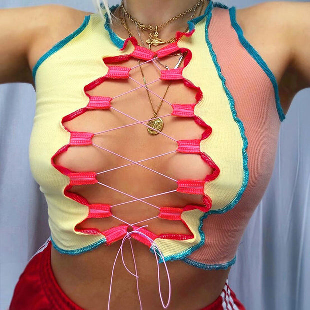 Women's Fashion Round Neck Strap Sexy Hollow Slim Vest