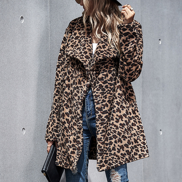 Women's mid-length leopard print coat