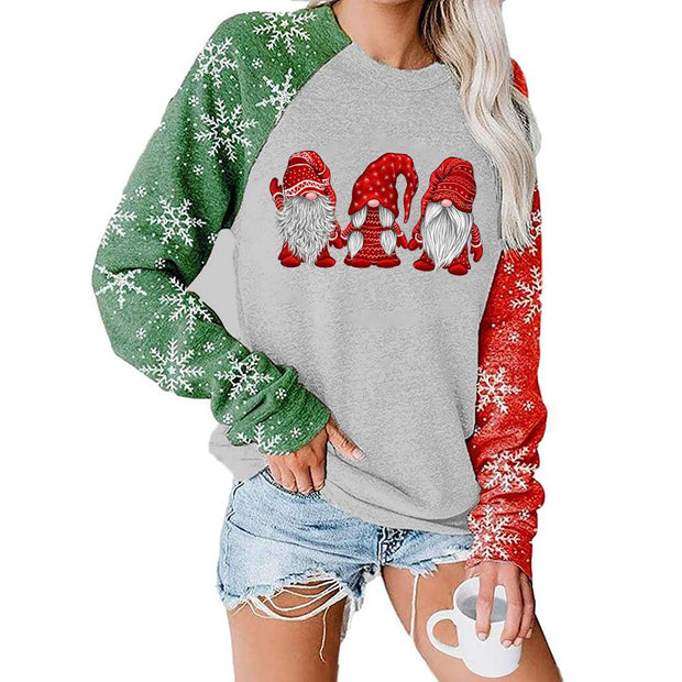 Colorblock Santa print crew neck long sleeve sweater