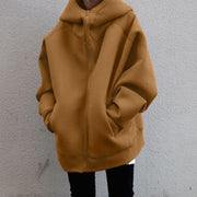Personalized street sweater zipper hooded long plus velvet sweater