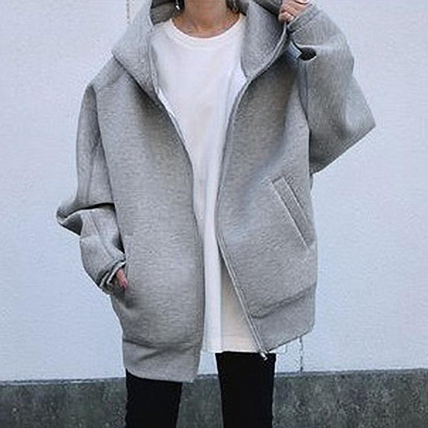 Personalized street sweater zipper hooded long plus velvet sweater