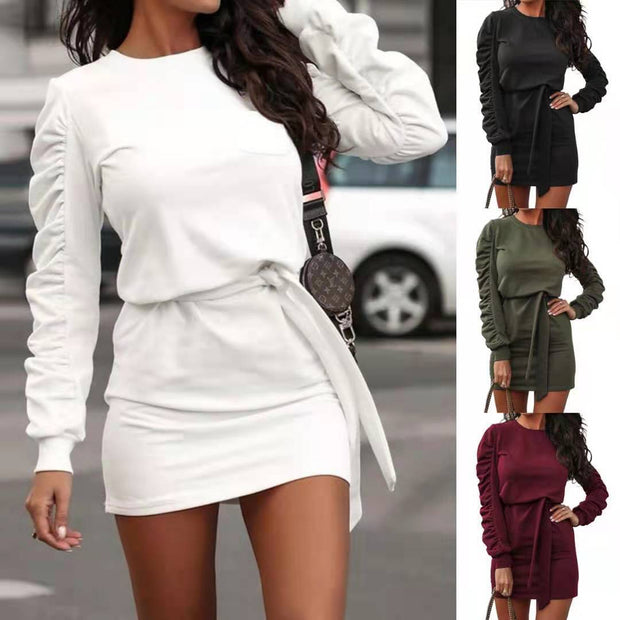 Women's long-sleeved solid color bodycon dress