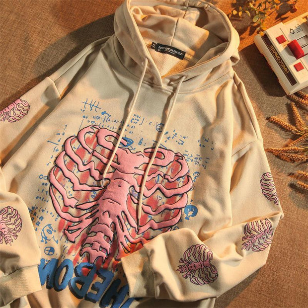 Casual trendy personality printed hooded sweater jacket
