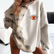 Long sleeve printed round neck mid-length sweater women's clothing