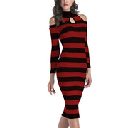 Fashion solid color striped slim mid-length knitted hip dress
