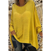 Solid color loose round neck long sleeve top T-shirt