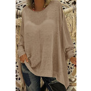 Solid color loose round neck long sleeve top T-shirt