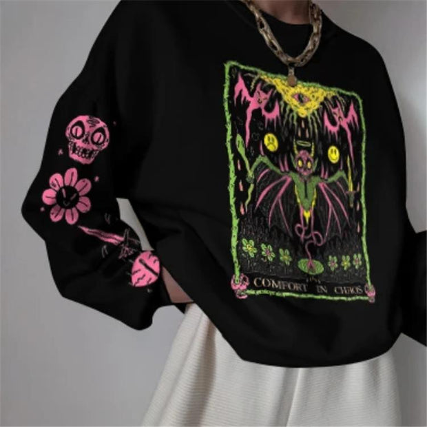 Women's printed long-sleeved round neck loose bottoming sweater