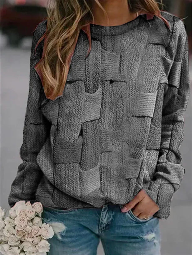 Fashion casual long-sleeved round neck printed loose pullover sweater