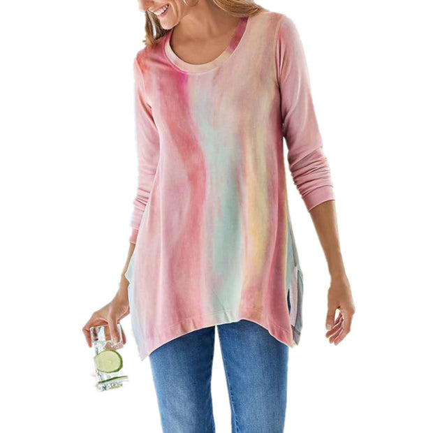 Fashion casual long sleeve women's printed round neck top