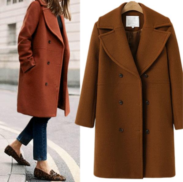 Woolen coat women's double-breasted mid-length trench coat woolen coat