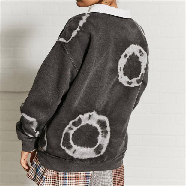 Printed long-sleeved round neck loose large size sweater women