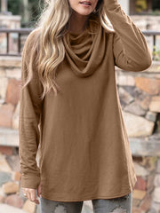 Fashion all-match pile collar casual solid color long-sleeved T-shirt top