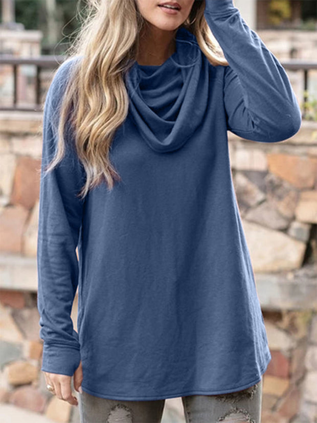 Fashion all-match pile collar casual solid color long-sleeved T-shirt top
