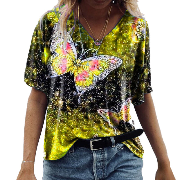 Fashionable five-point sleeve butterfly print top