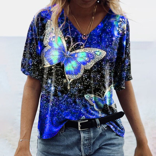 Fashionable five-point sleeve butterfly print top