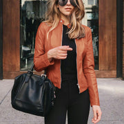 New product autumn and winter women's fashion leather PU suit jacket