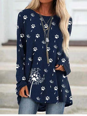 Fashion all-match printed long-sleeved round neck sweater