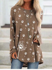 Fashion all-match printed long-sleeved round neck sweater