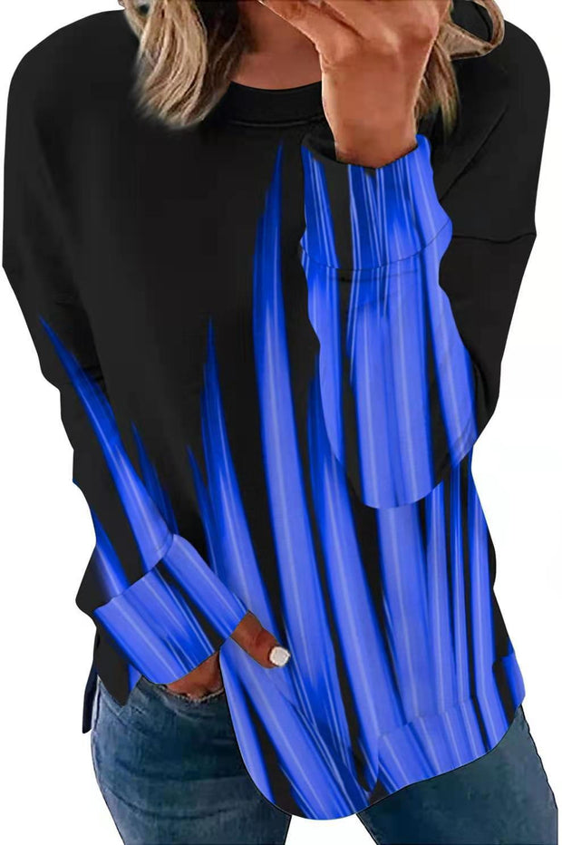 Temperament chest zipper V-shaped strip printing long-sleeved T-shirt