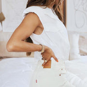 White shoulder pad shirt women's temperament sleeveless fashion shirt