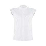 White shoulder pad shirt women's temperament sleeveless fashion shirt
