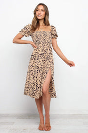 Women summer leopard printed midi dress