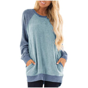 Fashion round neck color contrast pocket sweater long-sleeved pullover sweatshirt casual T-shirt