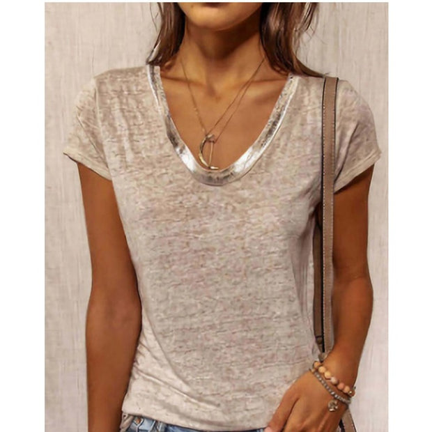 Plain Cotton-Blend Short Sleeve Shirts & Tops